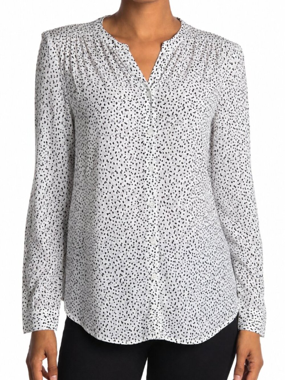 BeachLunchLounge Annina Blouse M Black White Smocked Hi Low